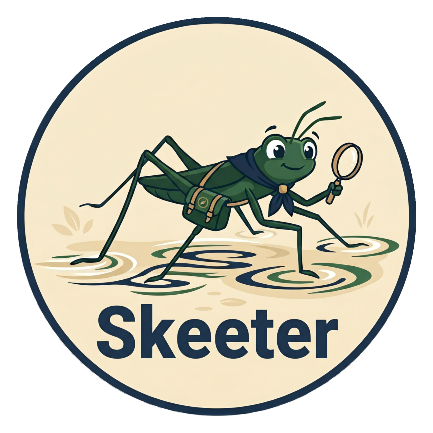 Skeeter mascot — a water skeeter gliding across a pond